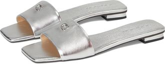 Coach Sculpted C Metallic Leather Flat Sandals Womens Sandals Silver : 9.5 M