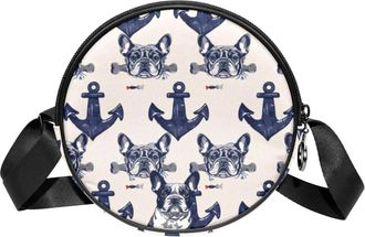 Generic Circle Crossbody Bag for Women, Anchor Small Sling Bag Daypack with Zipper Adjustable Shoulder Straps Casual Ladies Girls Round Purse