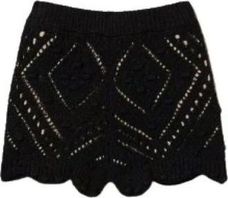 Twinset Gebreide shorts met diamantpatroon - Dames - Bermuda - Zwart - S - Katoen - Korte Broeken