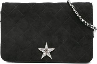Chanel Pre-owned Womens Quilted Suede Crossbody Star - Black Leather - One Size