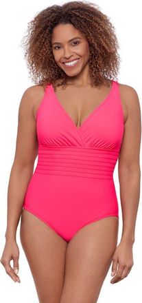 Aqua Green Full Coverage Surplice Trim Overlay V-Neck One-Piece Swimsuit in Rose Quartz at Nordstrom, Size X-Large
