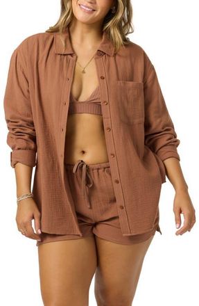 O'Neill Leni Relaxed Fit Cotton Cover-Up Shirt in Carob Brow at Nordstrom, Size X-Large