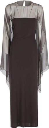 Alberta Ferretti Lange jurk met chiffon mouwen - Dames - Avondkleed - Bruin - S - Chiffon - Kleedjes