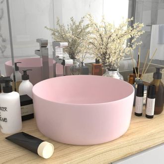 Berkfield Home Luxury Wash Basin Round Matt Pink 40x15 cm Ceramic