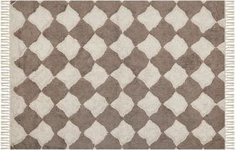 Beliani Alfombra De Algod&oacute;n Marr&oacute;n Beige 140 X 200 Cm Patr&oacute;n Geom&eacute;trico Borlas Sinop