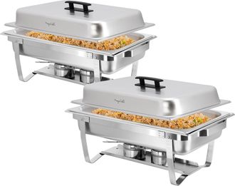 MegaChef 9.5 Quart Foldable Stainless Steel Professional Chafing Dish/Food Warmer/Buffet Server Serving Trays, Set of 2