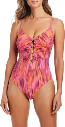 Bleu Rod Beattie Shirred One-Piece Swimsuit in Fiesta Pink at Nordstrom, Size 14