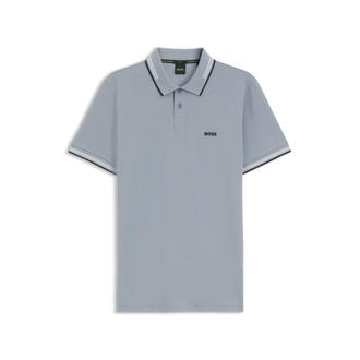 BOSS Stretch-cotton slim-fit polo shirt with branding and stripes