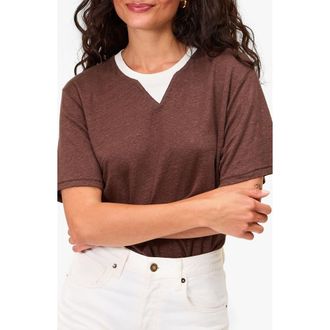 Clare Vivier Original Linen V-Stitch T-Shirt in Mocha at Nordstrom Rack, Size Xx-Large
