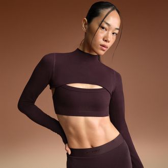 Nike Womens SKIMS Vintage Seamless Long-Sleeve Shrug in Red | ZUZUP9885W-CUR