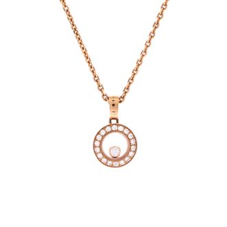 Chopard Happy Diamonds Round Pendant Necklace 18K Rose Gold with Diamonds and 1 Floating Diamonds