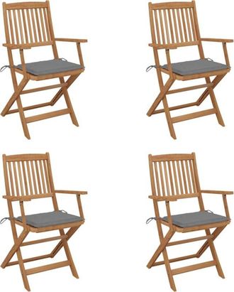 vidaXL Vidaxl - Sillas De Jard&iacute;n Plegables 4 Uds Y Cojines Madera Maciza Acacia