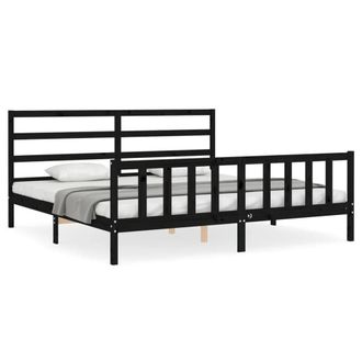 Berkfield Home Bed Frame with Headboard Black 200x200 cm Solid Wood