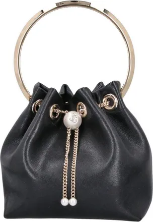 Jimmy Choo London Gathered Leather Bag with Pearl-like Beads