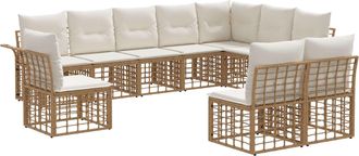 vidaXL Conjunto De Sof&aacute;s De Exterior 10 Uds. Natural Y Crema Poli&eacute;ster Vidaxl