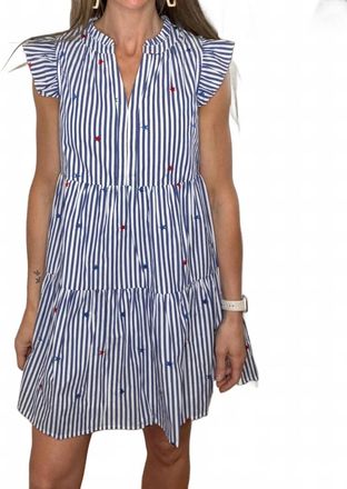 Skies Are Blue Clothing Patriotic Stars V-Neck Dress In Blue/white