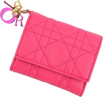 Dior Lady Dior Pink Leather Wallet (Tri-Fold) (Pre-Owned)