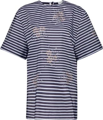 Paco Rabanne Blauw Gestreept Geborduurd T-shirt - Dames - T-shirts - Blauw - S - Katoen - Tops
