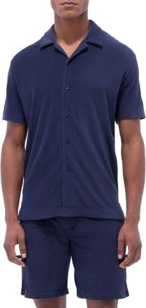 Bugatchi Terry Cloth Camp Shirt in Navy at Nordstrom, Size Xx-Large