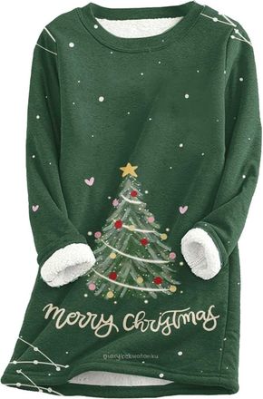 Generic Ladies Winter Warm Sweatshirt Thick Fleece Tops Christmas Featured Womens Lambswool Composite Fleece Crew Neck Long Sleeve Sweatshirt | A Warm Choice 