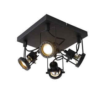 QAZQA Industrial Foco Industrial Negro 4 Luces - Suplux Acero Cuadrada Adecuado Para Led Max. 4 X 50 Watt - Qazqa