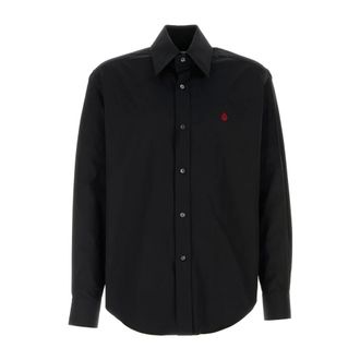 Alexander McQueen Alexander McQueen, Casual Shirts, male, Black, Size: M Black Stand-Up Collar Shirt with Logo