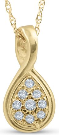 Pompeii3 1/10ct Pave Tear Drop Solitaire Diamond Pendant 10K Yellow Gold