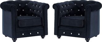 Vente-Unique Conjunto de 2 sillones de terciopelo CHESTERFIELD - Negro con botones efecto cristal