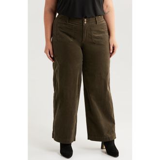 Wit & Wisdom Emma Patch Pocket High Waist Wide Leg Corduroy Pants in Duffle Green at Nordstrom Rack, Size 22W