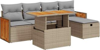 vidaXL Juego De Sof&aacute;s Jard&iacute;n Con Cojines 6 Pzas Rat&aacute;n Sint&eacute;tico Beige Vidaxl