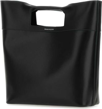 Alexander McQueen Mens Leather Bow-Handle Tote Black Calf