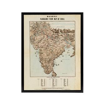 Artery8 Magnus 1857 Vintage Panoramic Map Of India Framed Canvas Wall Art Print in Beige | Size: W24 x H32
