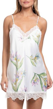 In Bloom by Jonquil Elyse Lace Trim Print Satin Chemise in Ivory at Nordstrom, Size X-Small