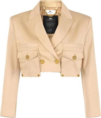 Elisabetta Franchi Jack met dubbele rij knopen en cargo zak - Beige