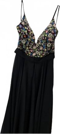 Jovani Womens Embroidered Spaghetti Strap Evening Dress In Black Multi