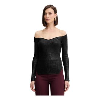 Simona Corsellini Truien & Vesten, Dames, Zwart, XL, Leer, Gebreide trui met ribbels