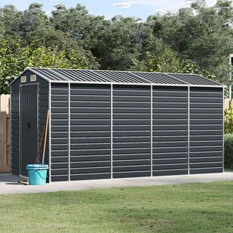 Berkfield Home Garden Shed Anthracite 191x385x198 cm Galvanised Steel in Black | Size: 191 x 385 x 198 cm
