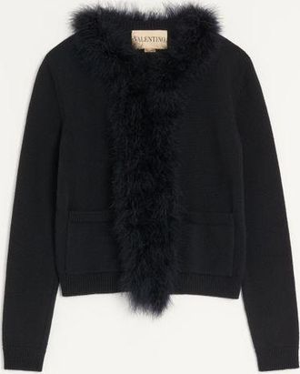Valentino Cardigan In Lana Con Piume Donna NERO XL
