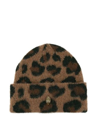 Kurt Geiger leopard-print beanie hat - women - Nylon/Acrylic/Wool/Spandex/Elastane - One Size - Brown