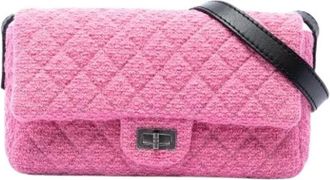 Chanel Pre-owned Vintage Quilted Tweed Crossbody Bag - Dames - Vintage Schoudertas - Roze - ONE Size - Tweed - Vintage