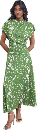 Warehouse Chiffon Grown On Sleeve Drop Waist Midi Dress, 10, Green