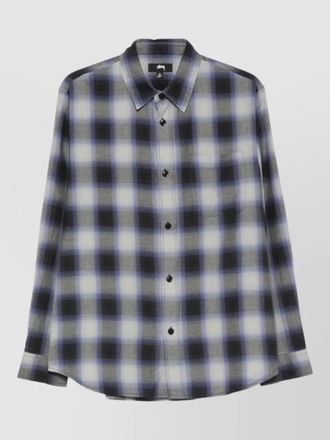 St&uuml;ssy check shirt chest pocket curved hem long sleeves