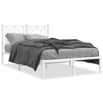 Berkfield Home Metal Bed Frame without Mattress with Headboard White 120x190cm | Size: 120x190 cm