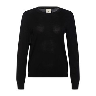 Julie Fagerholt - Heartmade Round-neck Knitwear, female, Black, Size: XL Black Merino Wool Knit Sweater