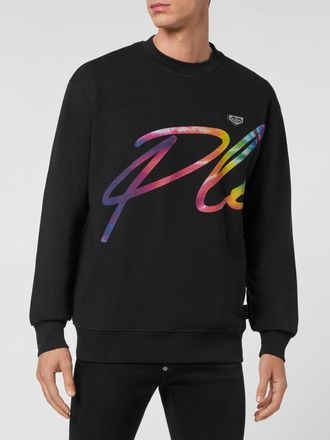 Philipp Plein Cotton Jersey Crewneck Sweatshirt with Contrasting Front Logo Print