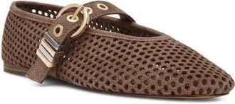 Steve Madden Lela Perforated Mary Jane Flat in Taupe Suede at Nordstrom, Size 11