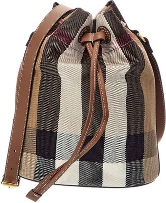 Burberry Check Canvas & Leather Bucket Bag