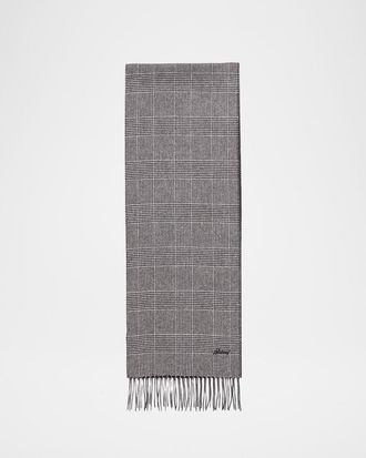 Brioni Men & apos;s Silk and Cashmere Double-Face Houndstooth Plaid Scarf