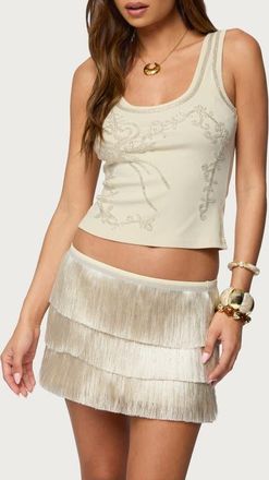 Edikted Taliah Beaded Scoop Neck Tank in Beige at Nordstrom, Size X-Large