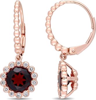 Mimi & Max 3 1/5ct TGW Garnet 1/3ct TW Diamond Halo Scalloped Earrings 14k Rose Gold